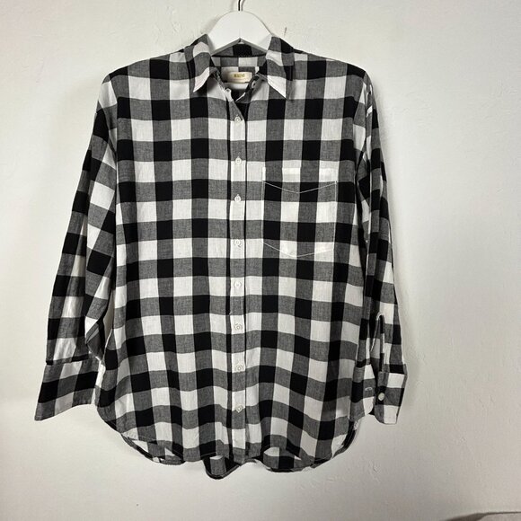 Maeve By Anthropologie Womens Black Buffalo Plaid Button-Up Shirt Medium Cotton - Picture 1 of 8